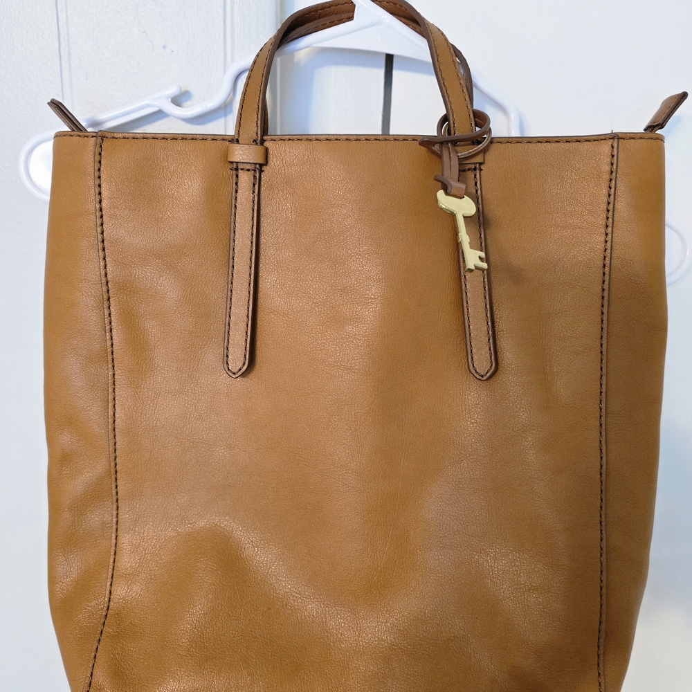 Elegant Tan Leather Look Tote Bag